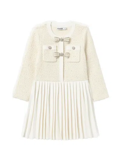 Self-portrait Kids' Pleated-skirt Bow-embellished Dress In Neutral