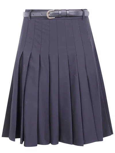 Self-portrait Pleated Twill Midi Skirt In Blue
