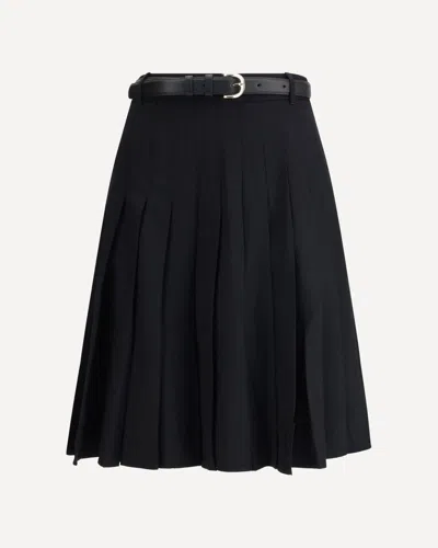 Self-portrait Pleated Twill Midi Skirt In Black