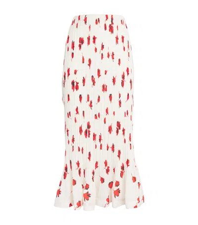 Self-portrait Plissé Floral Midi Skirt In White