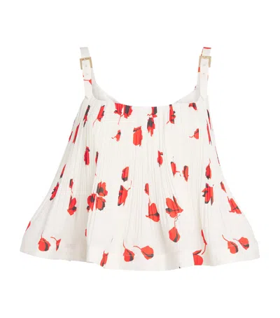 Self-portrait Plissé Floral Peplum Top In White