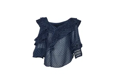 Self-portrait Plumetis Frilled Top In Blue Polyester