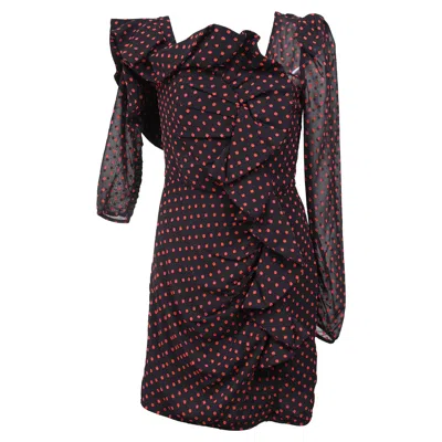 Self-portrait Plumetis One Shoulder Polka Dot Ruffled Mini Dress In Red Polyester