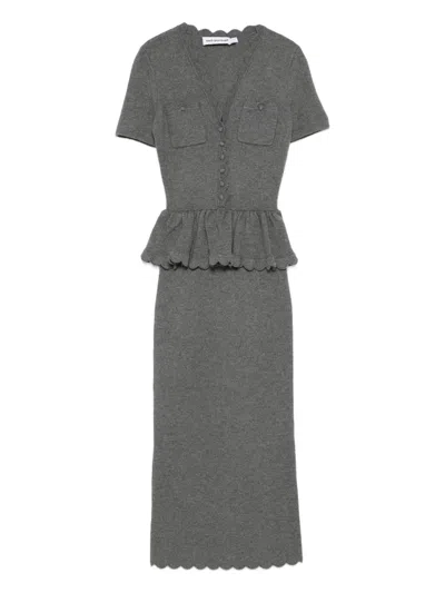 Self-portrait Scalloped Peplum Midi Dress In Gray