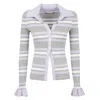 Self-portrait Pointed Collar Cardigan With Flared Cuffs In White