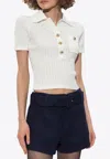 Self-portrait Pointelle Cropped Knit Top In White