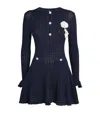 Self-portrait Perforated Knit Short Dress With Removable Lace Brooch In Blue