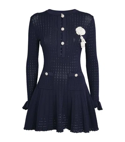 SELF-PORTRAIT POINTELLE FLOWER-DETAIL MINI DRESS