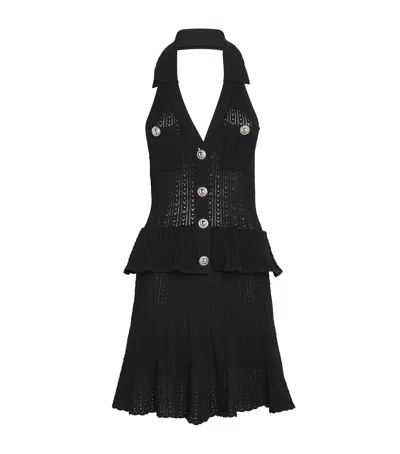 Self-portrait Pointelle Halterneck Mini Dress In Black