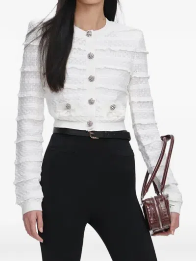 Self-portrait Pointelle-knit Cardigan In White