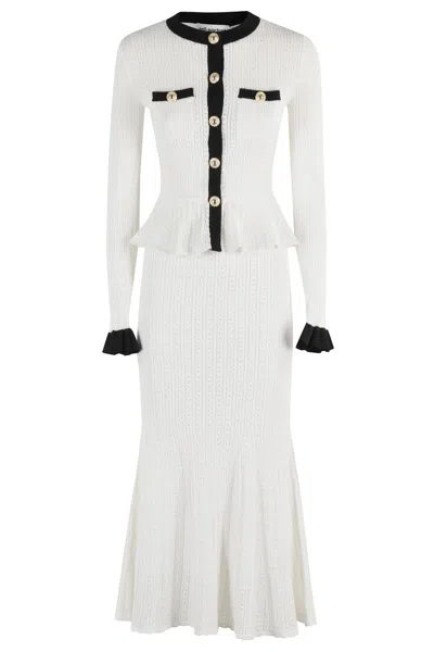 Self-portrait Pointelle Knit Contrast Midi Dress