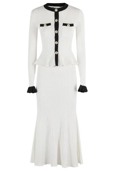 Self-portrait Pointelle Knit Contrast Midi Dress In White