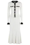 Self-portrait Pointelle Knit Contrast Midi Dress In White