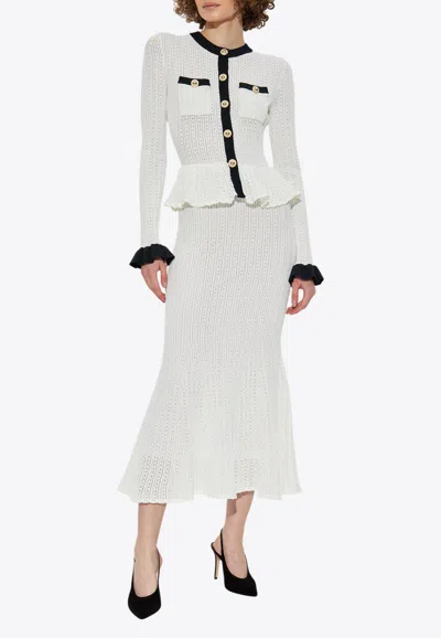 Self-portrait Pointelle Knit Contrast Midi Dress In White