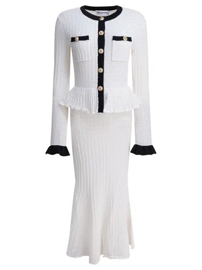 Self-portrait Self Portrait Perforated Knit Midi Dress In White