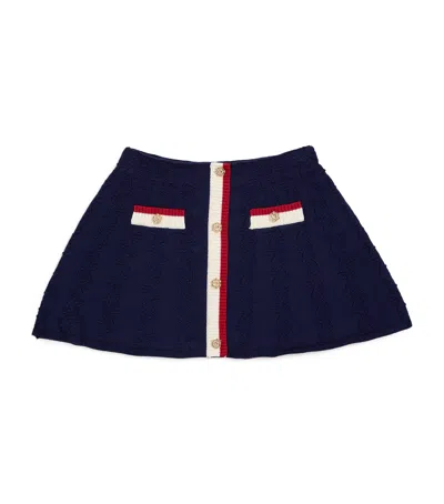 Self-portrait Kids' Pointelle-knit Embellished Skirt In Blue