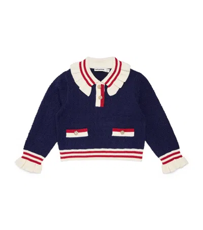 Self-portrait Kids' Pointelle-knit Embellished Top In Navy