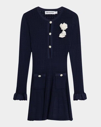 Self-portrait Pointelle Knit Flower Mini Dress