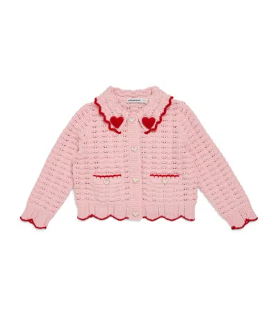 Self-portrait Kids' Pointelle-knit Heart Cardigan In Pink