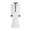 Self-portrait Pointelle Knit Contrast Midi Dress In White