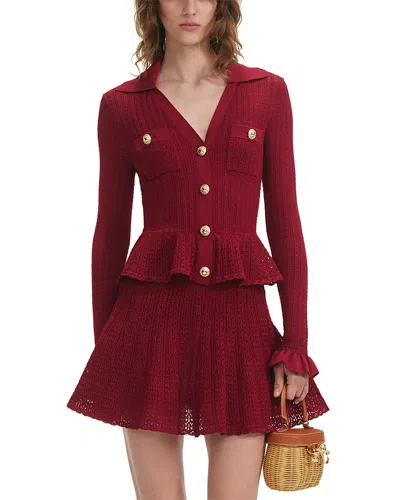 Self-portrait Pointelle Knit Mini Dress In Burgundy