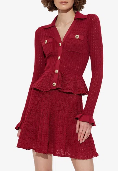Self-portrait Pointelle Knit Mini Dress In Burgundy