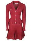 Self-portrait Burgundy Mini Dress With V-neck And Flared Hem In Red