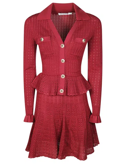 Self-portrait Pointelle Knit Mini Dress In Red