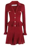 Self-portrait Burgundy Mini Dress With V-neck And Flared Hem In Red