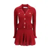 Self-portrait Self Portrait Women Burgundy Pointelle Knit Long-sleeved Mini Dress