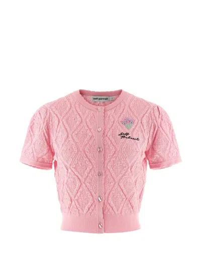 Self-portrait Woven Knit Cardigan Knitwear Pink