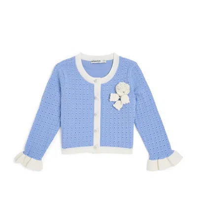 Self-portrait Kids' Pointelle Knitted Cardigan In Blue