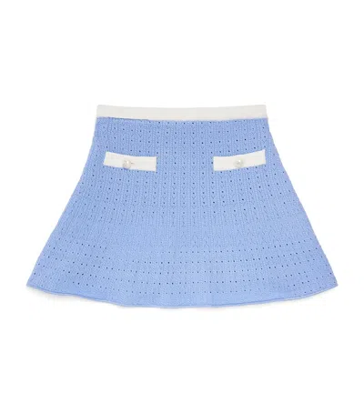 Self-portrait Kids' Pointelle Knitted Mini Skirt In Blue