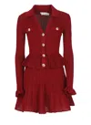 Self-portrait Self Portrait Women Burgundy Pointelle Knit Long-sleeved Mini Dress In Red