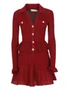 Self-portrait Self Portrait Women Burgundy Pointelle Knit Long-sleeved Mini Dress