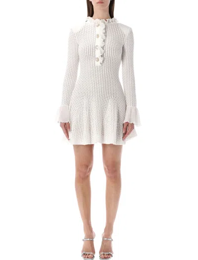 Self-portrait Pointelle Mini Dress In White