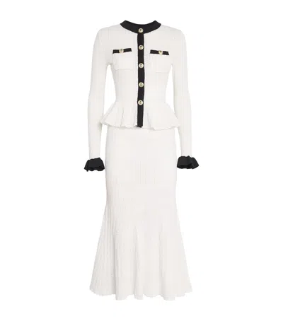Self-portrait Pointelle Knit Contrast Midi Dress In White