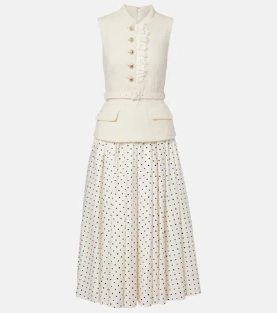 Self-portrait Polka-dot Belted Midi Dress In White