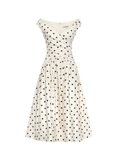 Self-portrait White Dress With All-over Polka Dot And Flared Skirt In Cotton Woman In Orange