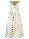 Self-portrait White Dress With All-over Polka Dot And Flared Skirt In Cotton Woman In Neutral