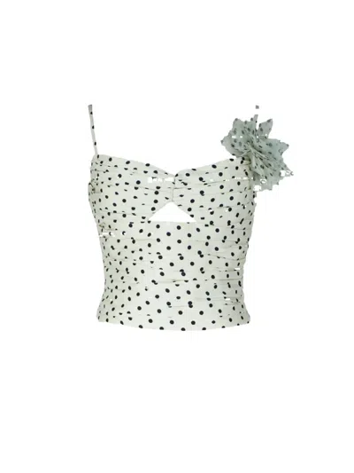 Pre-owned Self-portrait Polka-dot Crop Top In White