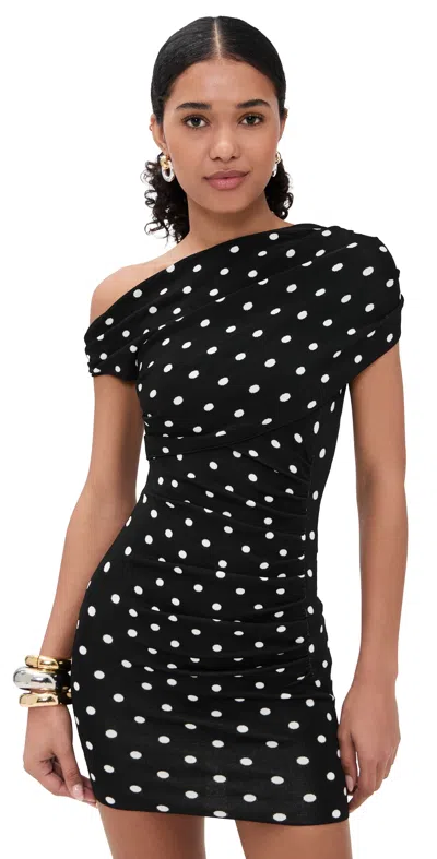 Self-portrait Self Portrait Polka Dot Draped Knit Mini Dress In Black