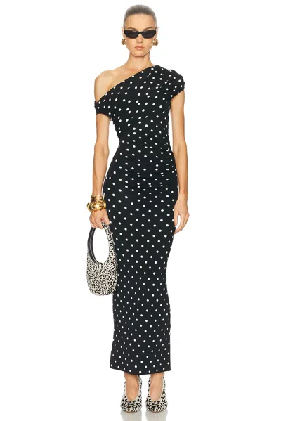 Self-portrait Polka Dot Draped Midi Dress In Multi