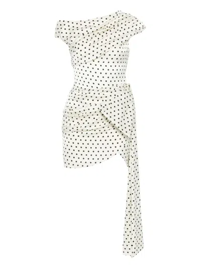 SELF-PORTRAIT POLKA-DOT DRAPED MINI DRESS