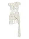 Self-portrait Polka Dot Draped Mini Dress In Neutral