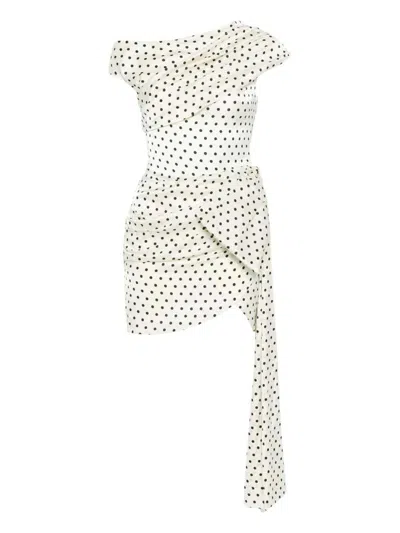 Self-portrait Polka Dot Draped Mini Dress In Neutral