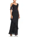 Self-portrait Long Dress Black Polka Dot With V-neck In Black Georgette For Women In Black