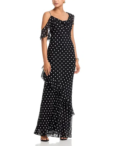 Self-portrait Long Dress Black Polka Dot With V-neck In Black Georgette For Women In Multi