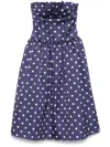 Self-portrait Strapless Pleated Polka-dot Satin Midi Dress In Blue