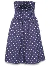 Self-portrait Strapless Pleated Polka-dot Satin Midi Dress In Blue